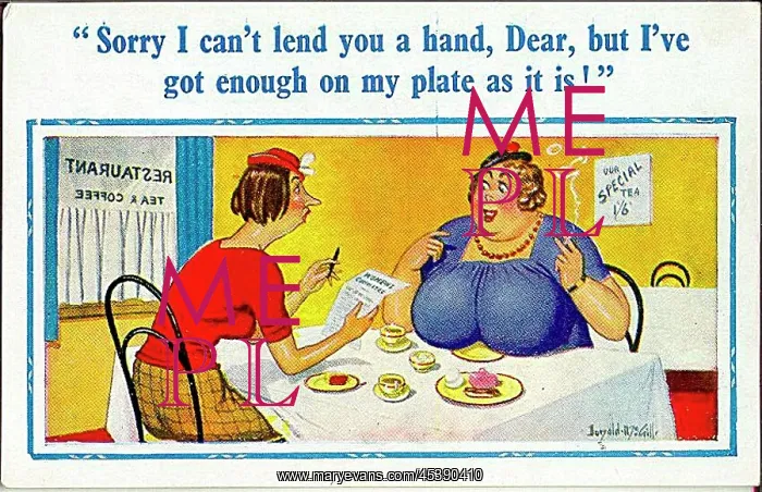 : Comic postcard, Two women in a restaurant : Comic postcard, Two women in a restaurant
