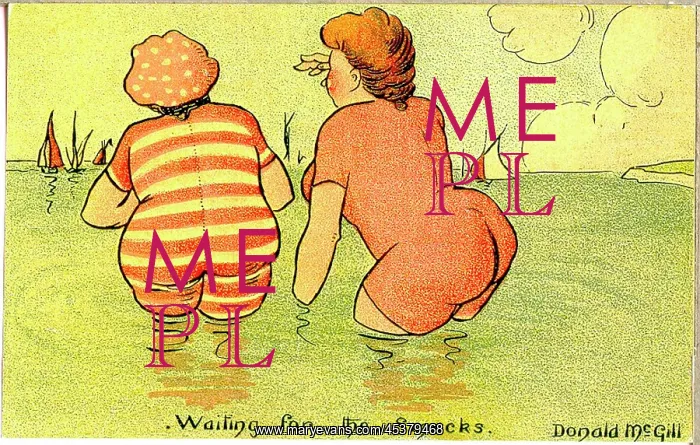 : Comic postcard, Two women in the sea : Comic postcard, Two women in the sea
