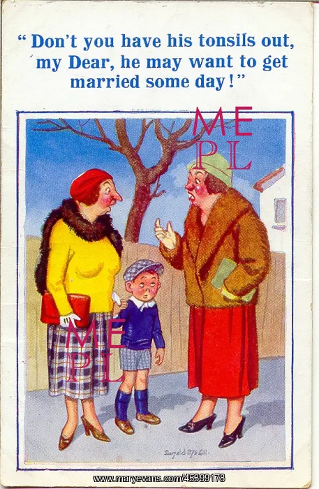 : Comic postcard, Women in street with boy : Comic postcard, Women in street with boy