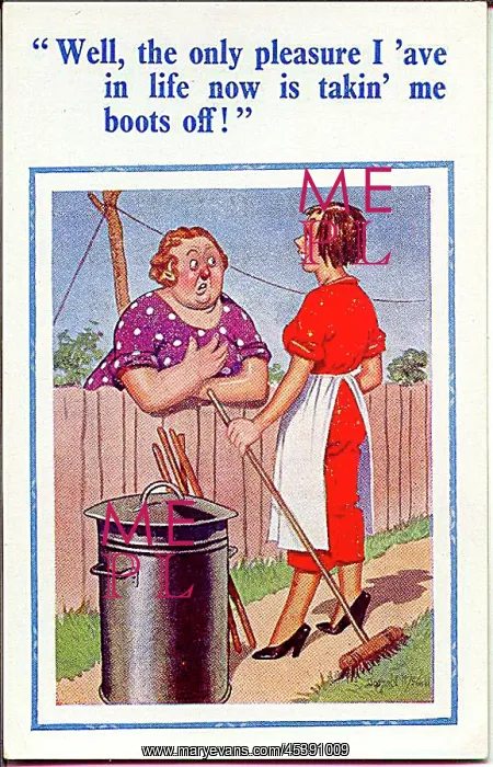 : Comic postcard, Two women talking over fence : Comic postcard, Two women talking over fence