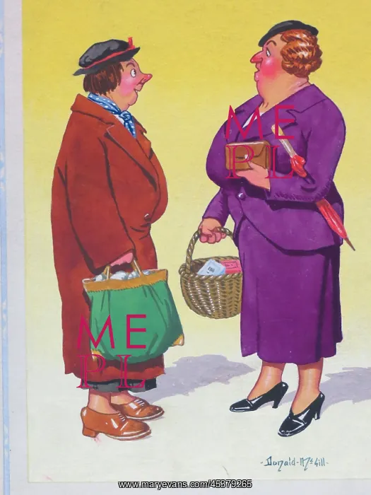 : Comic postcard, Two women talking about pubs : Comic postcard, Two women talking about pubs