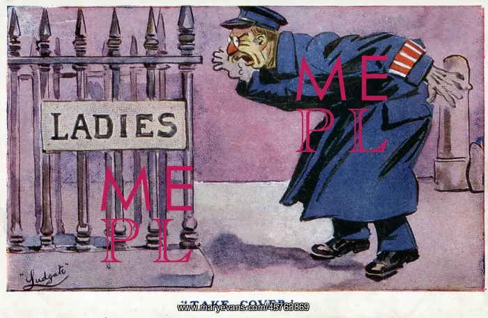 : Comic Postcard - WW1 Home Front - Air Raid Alert : Comic Postcard - WW1 Home Front - Air Raid Alert