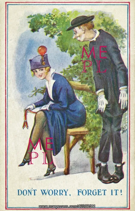 : Comic postcard, young woman and vicar : Comic postcard, young woman and vicar