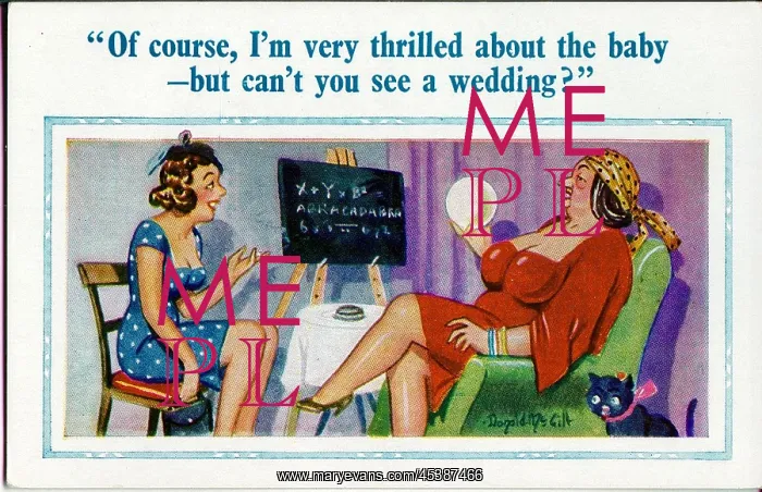 : Comic postcard, Young woman visits fortune teller : Comic postcard, Young woman visits fortune teller