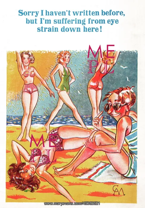 : Comic postcard, Young women on the beach : Comic postcard, Young women on the beach