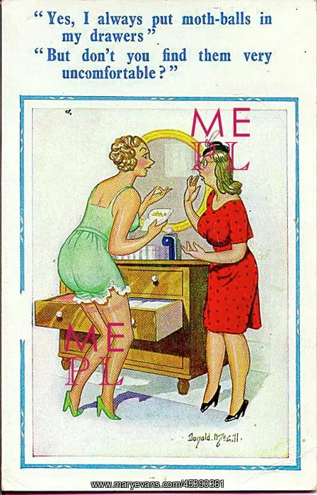 : Comic postcard, Two young women in bedroom : Comic postcard, Two young women in bedroom