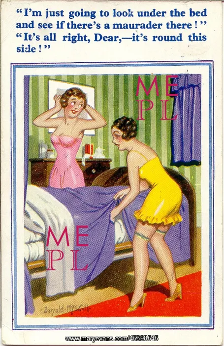  : Comic postcard, Two young women in bedroom
