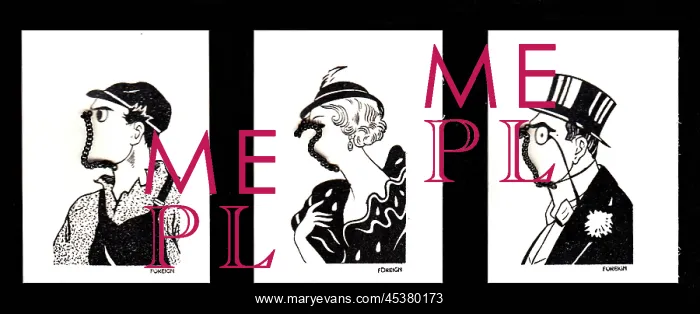  : Three comic profiles with movable chain