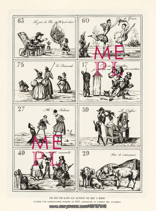 : Comical illustrations corresponding to Lotto numbers, 1837 : Comical illustrations corresponding to Lotto numbers, 1837