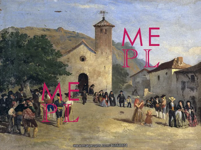 : Coming out from a mass. Anonymous painting, 19th : Coming out from a mass. Anonymous painting, 19th