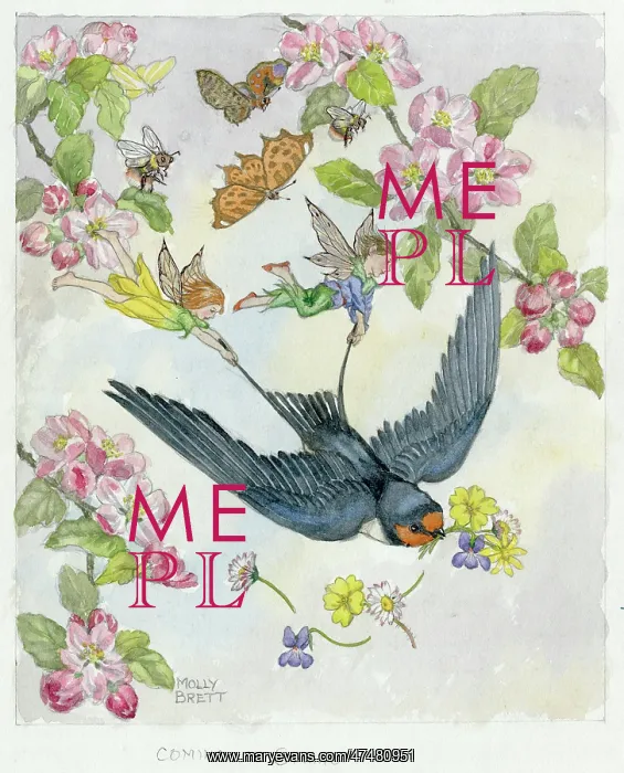  : Coming of Spring - swallow with fairies and butterflies