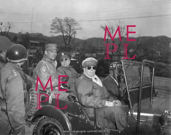 : Commanders of U.N. Forces in Korea, in a jeep at : Commanders of U.N. Forces in Korea, in a jeep at