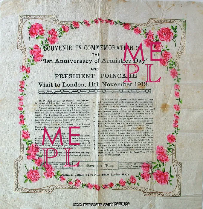 : Commemorative Serviette - First Anniversary of Armistice : Commemorative Serviette - First Anniversary of Armistice