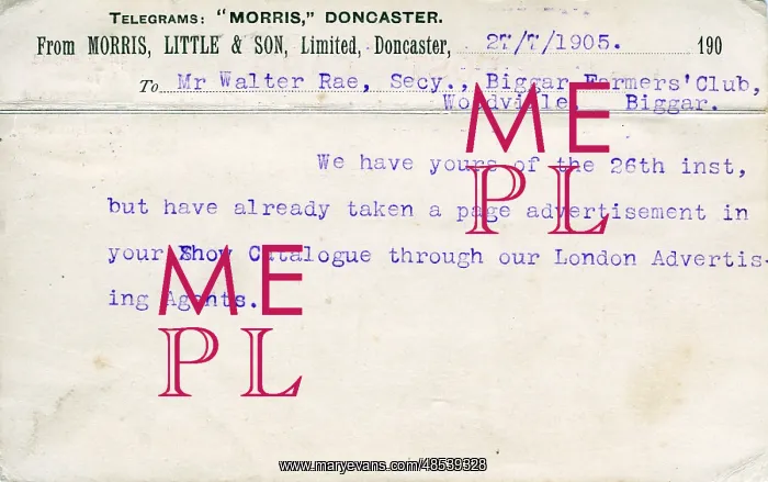 : Communique from Morris Little & Son Ltd, Doncaster, Yorkshir : Communique from Morris Little & Son Ltd, Doncaster, Yorkshir