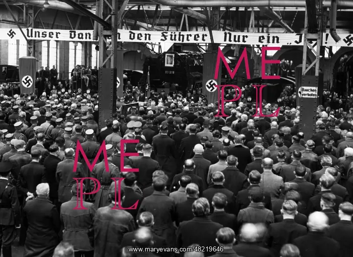 : Community listening of a speech by Adolf Hitler in the B : Community listening of a speech by Adolf Hitler in the B