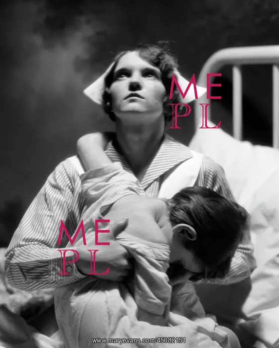 : Compassionate Praying Nurse Holding a Sick Child : Compassionate Praying Nurse Holding a Sick Child