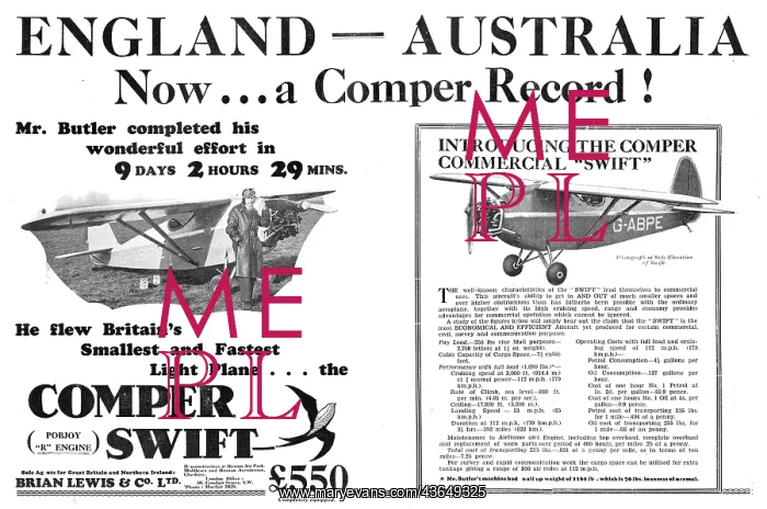 : Comper Commercial Swift : G-ABPE. England Australia Flight : Comper Commercial Swift : G-ABPE. England Australia Flight