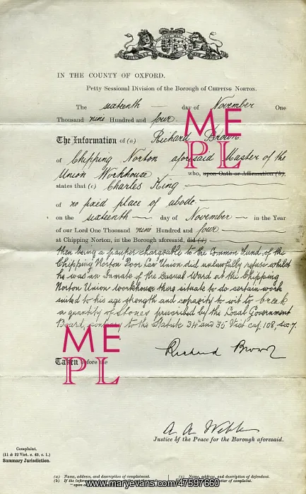 : Complaint by Workhouse Master at Chipping Norton, Oxfordshir : Complaint by Workhouse Master at Chipping Norton, Oxfordshir