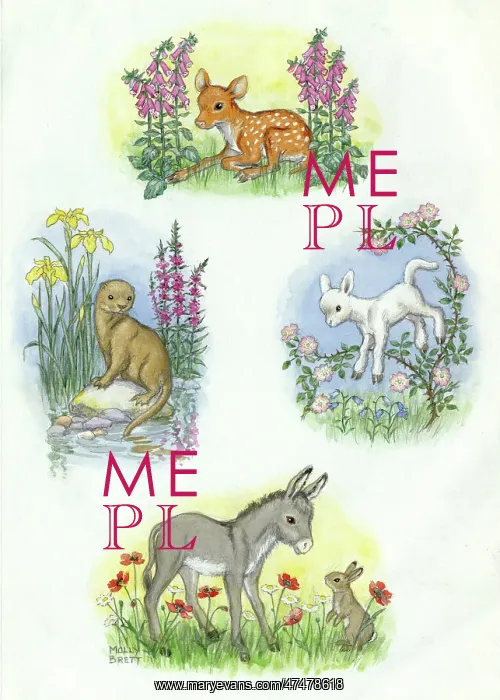 : Composite design ' fawn, otter, , lamb, donkey