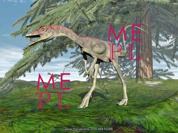 : Compsognathus dinosaur under fir tree : Compsognathus dinosaur under fir tree