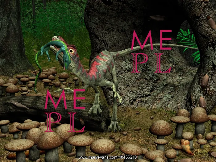 : A Compsognathus prepares to swallow a small lizard : A Compsognathus prepares to swallow a small lizard