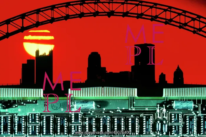 : Computer Circuit Board Red Yellow Sunset and Silhouetted : Computer Circuit Board Red Yellow Sunset and Silhouetted
