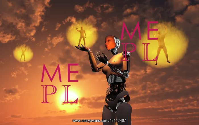 : Concept illustrating mankind becoming a slave to robotic ? : Concept illustrating mankind becoming a slave to robotic ?