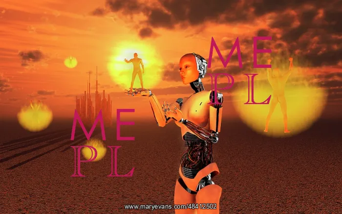 : Concept illustrating mankind becoming a slave to robotic ? : Concept illustrating mankind becoming a slave to robotic ?
