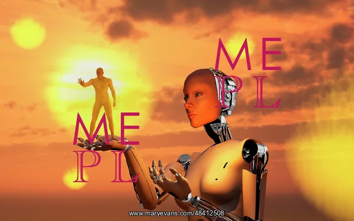 : Concept illustrating mankind becoming a slave to robotic ? : Concept illustrating mankind becoming a slave to robotic ?