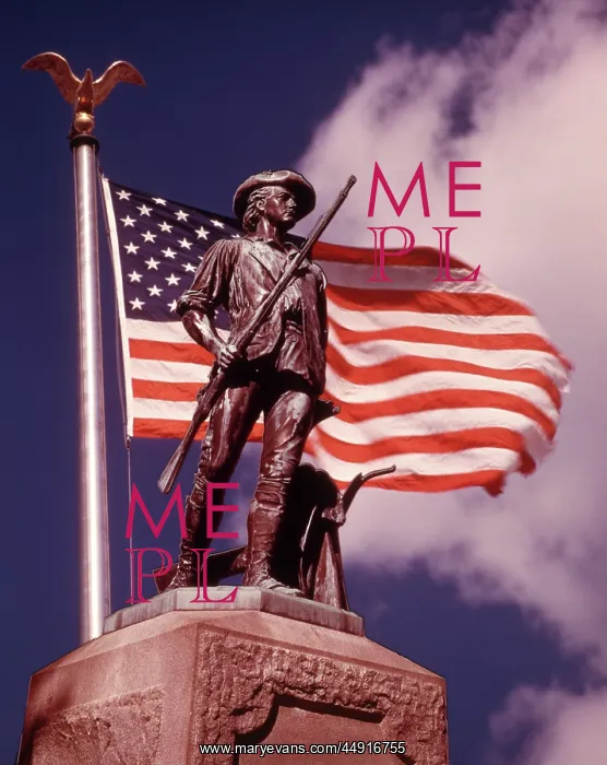 : Concord Minuteman of 1775 Statue with American Flag Again : Concord Minuteman of 1775 Statue with American Flag Again