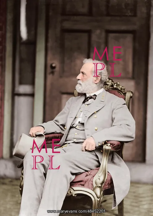 : Confederate Army General Robert E. Lee sitting in chair : Confederate Army General Robert E. Lee sitting in chair