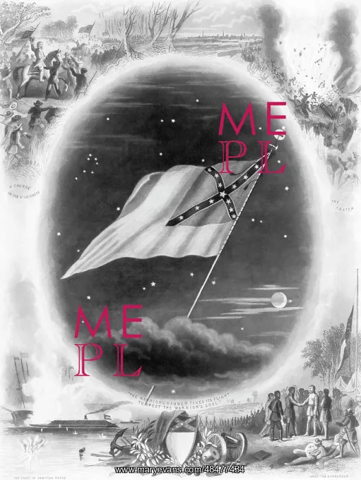 : The Confederate flag against night sky with moon : The Confederate flag against night sky with moon