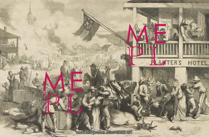 : Confederate guerrilla raid in a western town : Confederate guerrilla raid in a western town