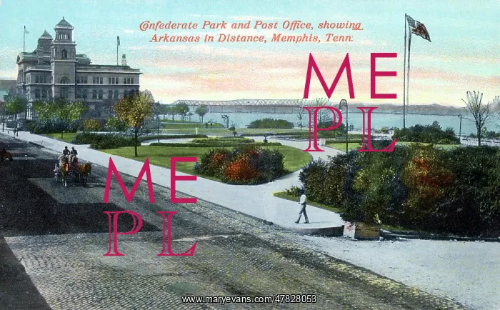 : Confederate Park and Post Office with Arkansas in distance : Confederate Park and Post Office with Arkansas in distance