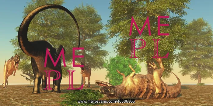 : Confrontation between an Apatosaurus and a group of ? : Confrontation between an Apatosaurus and a group of ?