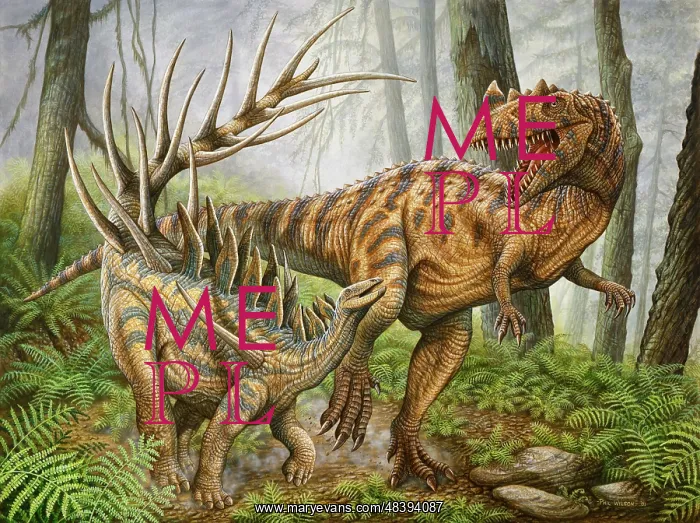: Confrontation between a Kentrosaurus and a Ceratosaurus : Confrontation between a Kentrosaurus and a Ceratosaurus