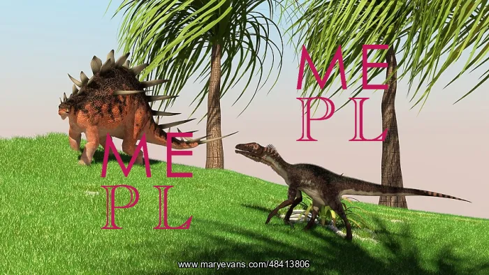 : Confrontation between a Kentrosaurus and a Utahraptor : Confrontation between a Kentrosaurus and a Utahraptor