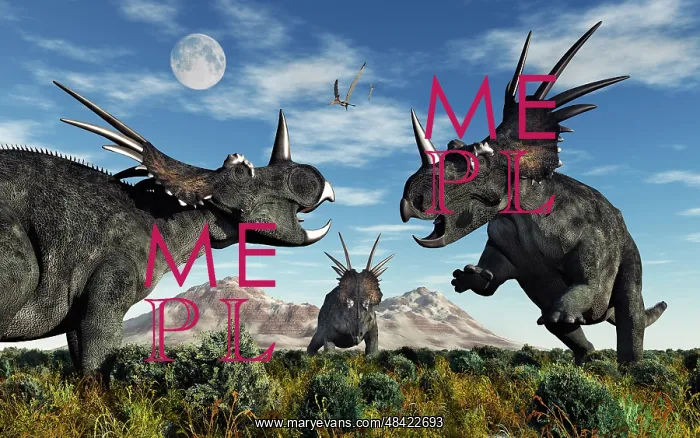 : Confrontation between male Styracosaurus dinosaurs : Confrontation between male Styracosaurus dinosaurs