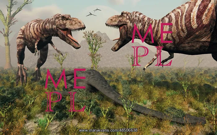 : Confrontation between a pair of T Rex dinosaurs over a dead : Confrontation between a pair of T Rex dinosaurs over a dead