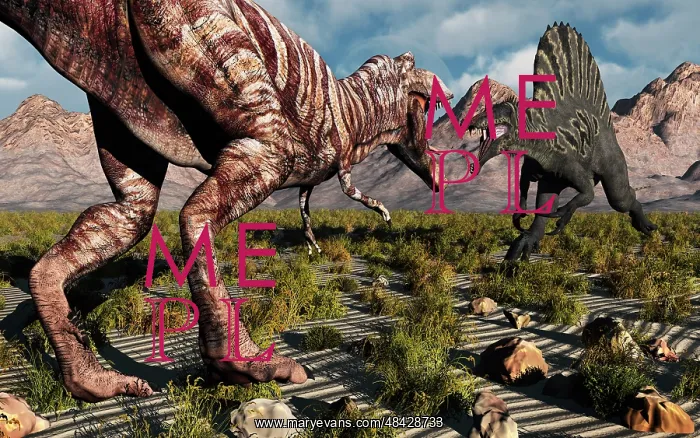 : A confrontation between a T Rex and a Spinosaurus dinosaur : A confrontation between a T Rex and a Spinosaurus dinosaur
