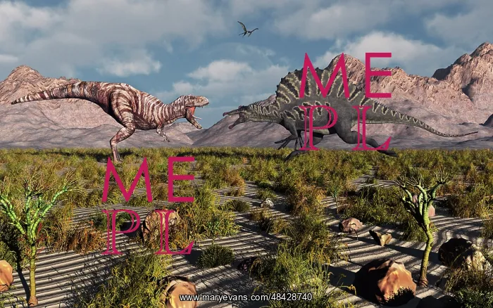: A confrontation between a T Rex and a Spinosaurus dinosaur : A confrontation between a T Rex and a Spinosaurus dinosaur