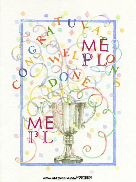 : Congratulations & streamers flying out of trophy : Congratulations & streamers flying out of trophy