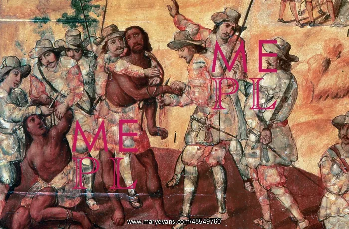 : Conquest of Mexico (1519). Conquerors cutting the hands of t : Conquest of Mexico (1519). Conquerors cutting the hands of t