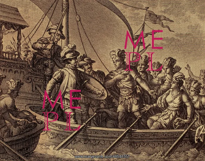 : Conquest of Mexico. Capture of Cuauhtemoc. Engraving : Conquest of Mexico. Capture of Cuauhtemoc. Engraving