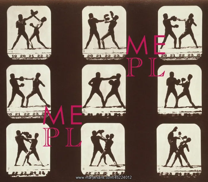: Consecutive images of two men boxing. From ? : Consecutive images of two men boxing. From ?