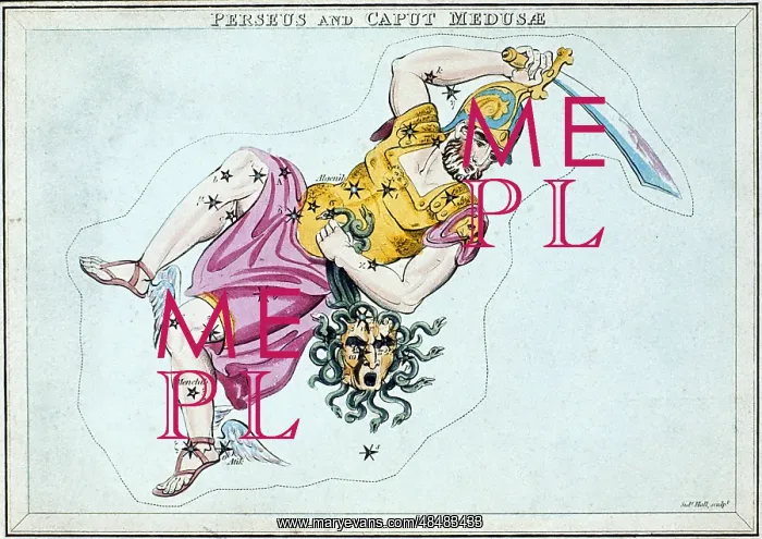 : Constellation of Perseus, showing him carrying : Constellation of Perseus, showing him carrying
