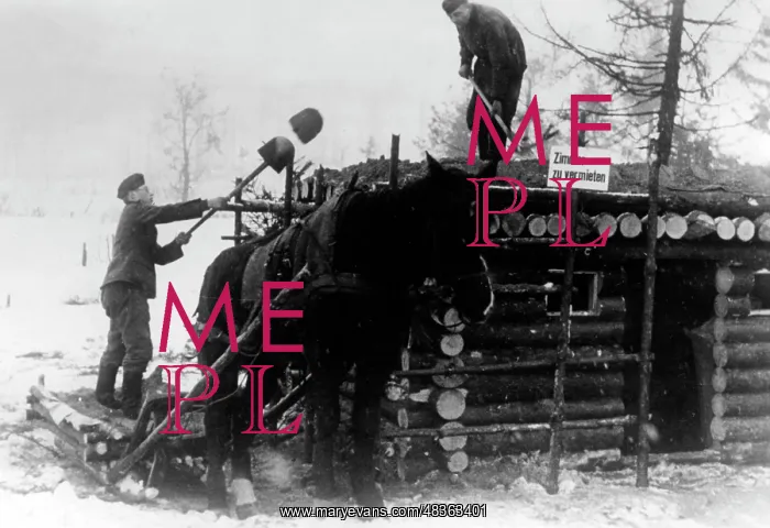 : Construction of a hut at Lake Ilmen, 1942 : Construction of a hut at Lake Ilmen, 1942