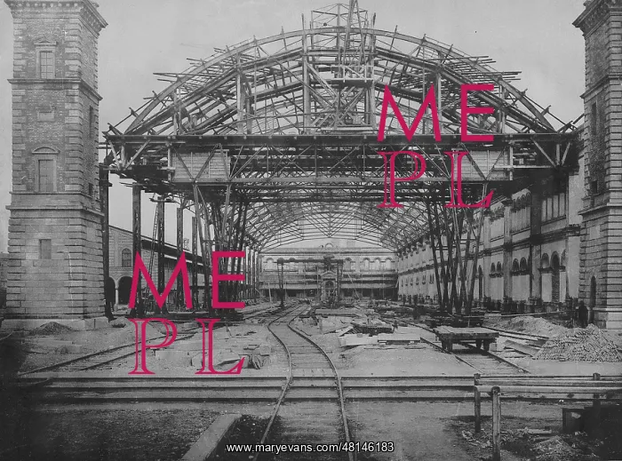 : Construction of the Munich train station, 1879 : Construction of the Munich train station, 1879