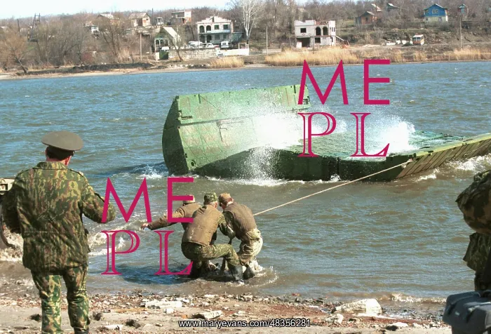 : Construction of pontoon bridge during military : Construction of pontoon bridge during military