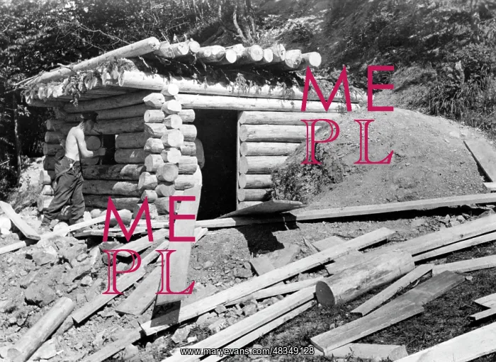 : Construction of a residential hut on the Eastern Front, 1944 : Construction of a residential hut on the Eastern Front, 1944